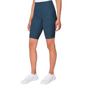 Mondetta Womens Midweight High Waisted Side Pockets Teal Bike Shorts M